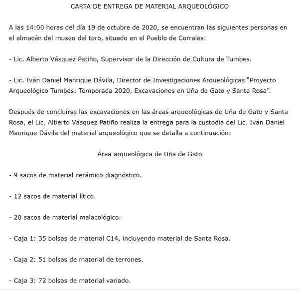 Carta de entrega de material