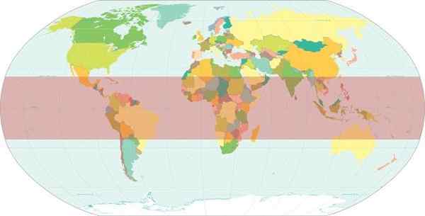 Welke parallellen zijn tropische klimaten die zich bevinden?