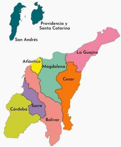 Départements de la région des Caraïbes en Colombie